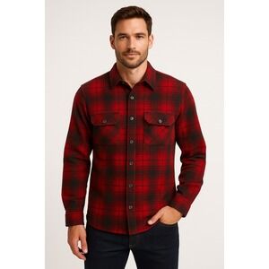 Arrow Shirt‎ Men XL Red Green Wool Tartan Flannel Plaid Lumberjack Cabincore VTG